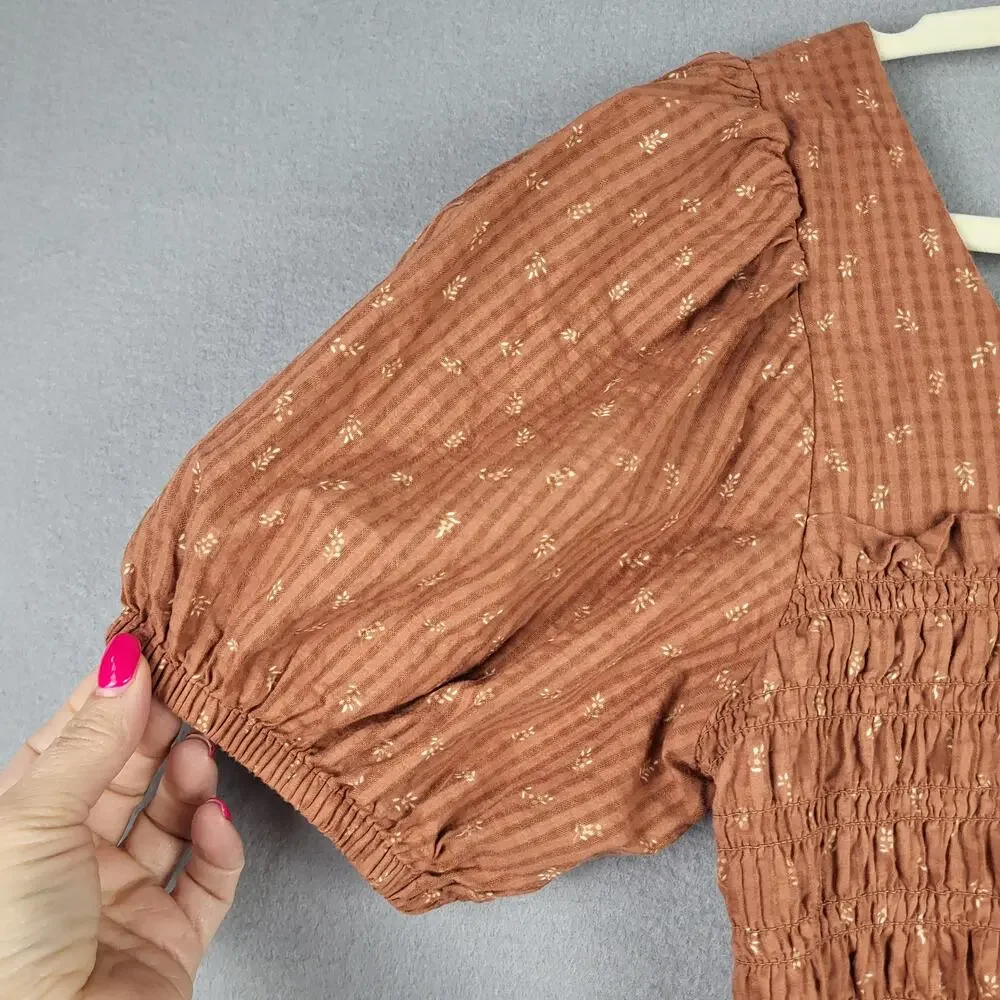 Madewell Size 4 Bubble Sleeve Smocked Peplum Top Orange Rust Cottagecore Prairie
